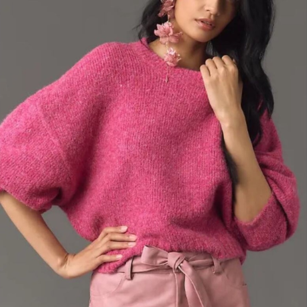 Anthropologie Pilcro Women's Wide Sleeve Pullover Sweater S Pink Wool